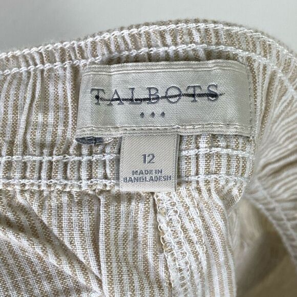 Talbots Tan & White Striped Linen Blend Cropped Ankle Cargo Pants Size 12 - Picture 4 of 5